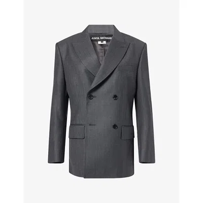 Junya Watanabe Omens Double-breasted Peak-lapel Wool Blazer Grey Xs In Gray