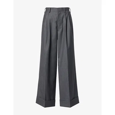 Junya Watanabe Omens Double-pleat Wide-leg Wool Trousers Grey In Gray