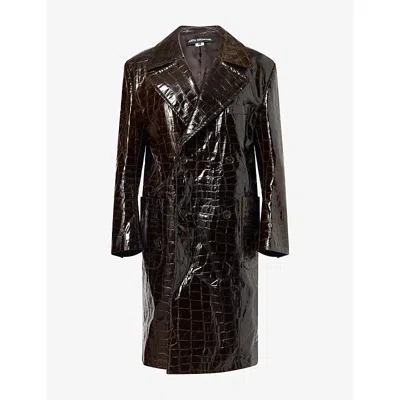 Junya Watanabe Omens Embossed Double-breasted Faux-leather Coat Brown Xs In Burgundy