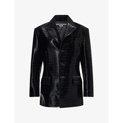 Junya Watanabe Omens Embossed Notch-lapel Faux-leather Blazer Black