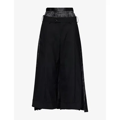 Junya Watanabe Omens  Pleated Wide-leg Wool Trousers In Black X Black