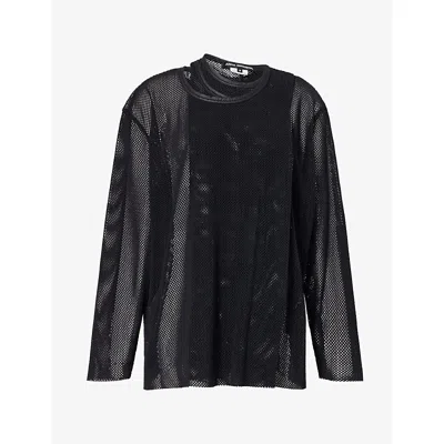 Junya Watanabe Omens Oversized Long-sleeve Mesh Top Black