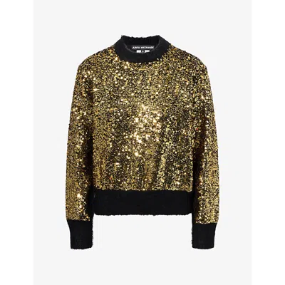 Junya Watanabe Omens Sequin-embellished Knitted Jumper Black Gold In Multi