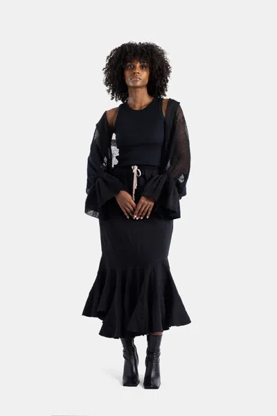 Junya Watanabe Openwork Lace Patchwork Cardigan In Black