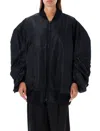 Junya Watanabe Oversized Bomber Jacket With Ruched Sleeves In Black