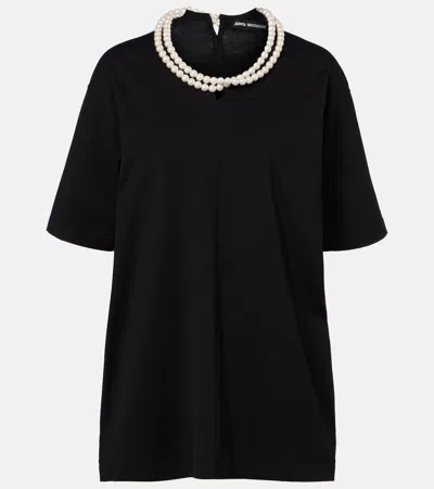 Junya Watanabe Oversized Embellished Cotton T-shirt In Black
