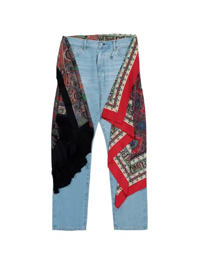 Junya Watanabe Paisley-print Bandana-panel Jeans In Blue