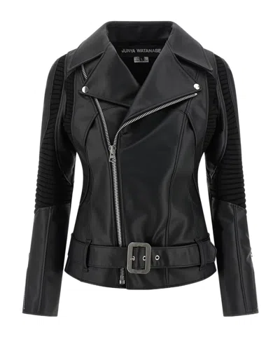 JUNYA WATANABE PANELED ZIP-UP LEATHER JACKET