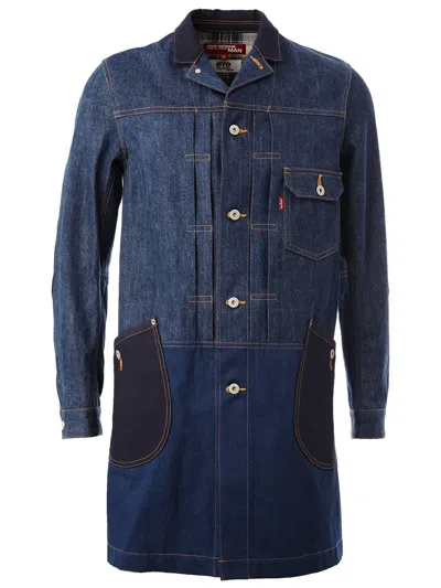 Junya Watanabe Patch Pocket Denim Coat In Blue