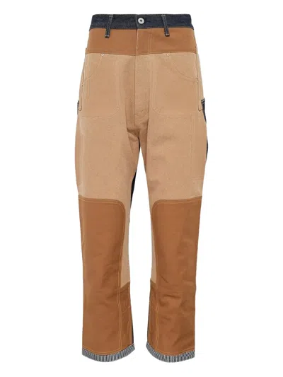 Junya Watanabe Patchwork Canvas Jeans In Brown