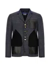 Junya Watanabe Patchwork Check-pattern Blazer In Blue