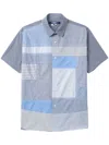 Junya Watanabe Striped Patchwork Cotton Shirt In Blue