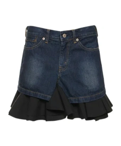 Junya Watanabe Patchwork Denim Skirt In Blue