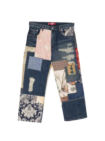 Junya Watanabe Patchwork Distressed Jeans In Blue