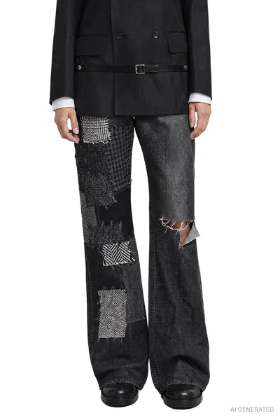 Junya Watanabe Patchwork Flared Jeans In Black