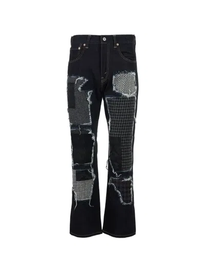 Junya Watanabe Patchwork Frayed-edge Jeans In Black