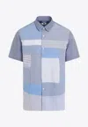 Junya Watanabe Striped Patchwork Cotton Shirt In Blue