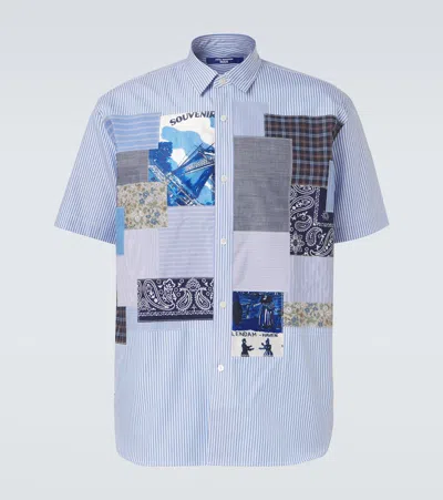 Junya Watanabe Striped Short Sleeve Shirt With Mix Fabric Patchwork In Multi