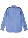 Junya Watanabe Patchwork Striped Cotton Shirt In Blue