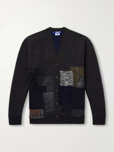 Junya Watanabe Mens Patchwork Wool-blend Cardigan Brown Navy In Black