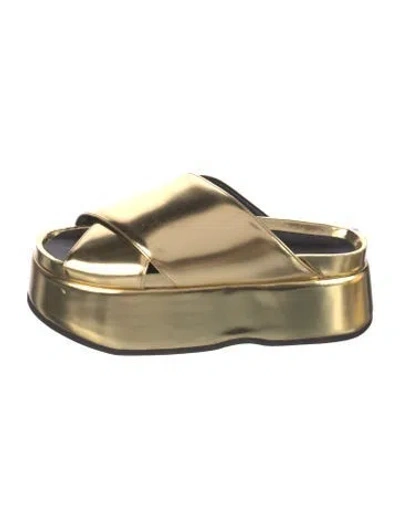 Pre-owned Junya Watanabe Patent Leather Slides In Gold/metallic