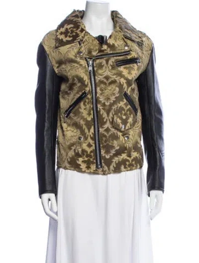 Pre-owned Junya Watanabe Patterned Biker Jacket In Blue