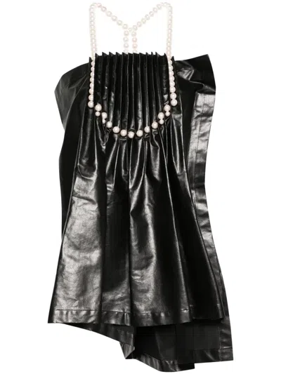 Junya Watanabe Pearl-detail Pleated Blouse In Black