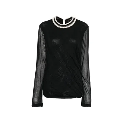 Junya Watanabe Pearl-embellished Cotton T-shirt In Black