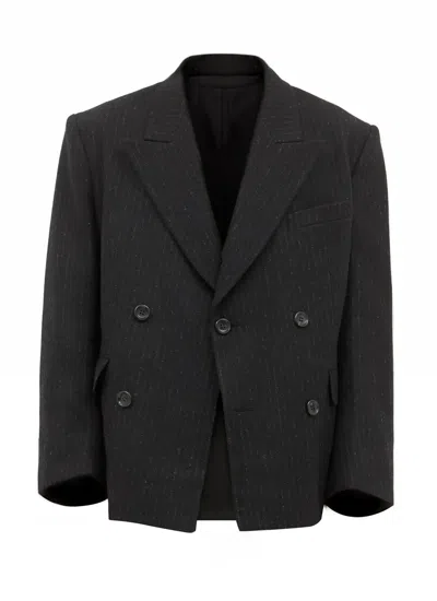 Junya Watanabe Pinstripe Double-breasted Blazer In Black