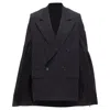 Junya Watanabe Pinstripe Wool Blend Cape Sleeve Boxy Blazer In Grey