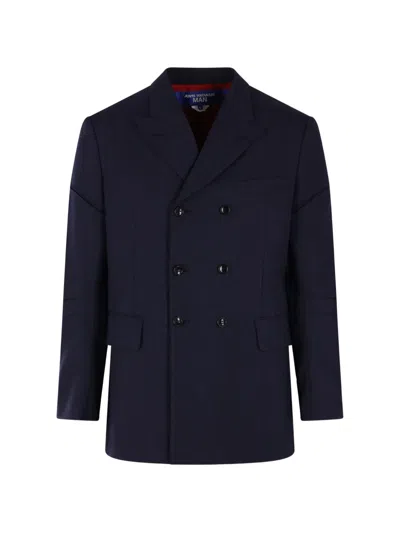 Junya Watanabe Pinstriped Double-breasted Jacket In Blue