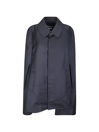 Junya Watanabe Pinstripe-pattern Cape-style Coat In Black