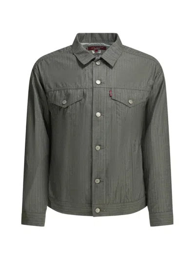 Junya Watanabe Pinstripe-pattern Denim Jacket In Gray