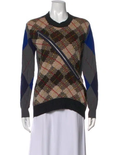 Pre-owned Junya Watanabe Plaid Print Crew Neck Sweater In Grey