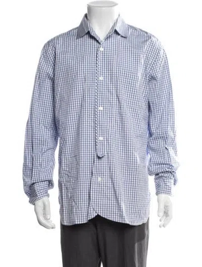 Pre-owned Junya Watanabe Plaid Print Long Sleeve Dress Shirt In Blue