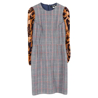 Pre-owned Junya Watanabe Plaid Velvet Sleeve Dress In Multicolor Wool In Gray