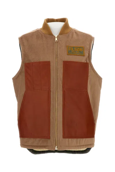 Junya Watanabe Plaid-back Vest With Ribbed Collar And Flannel Lining In Brown