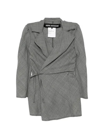Junya Watanabe Plaid-check Tie-fastening Jacket In Gray