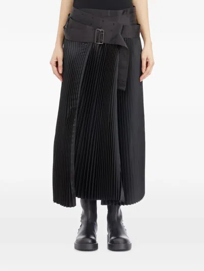 Junya Watanabe Pleated Belted Maxi Skirt In Black