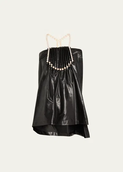 Junya Watanabe Pleated Faux Leather Top In Black