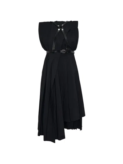 Junya Watanabe Pleated Harness Midi Dress In Black