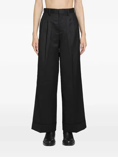 Junya Watanabe Pleated Pinstriped Trousers In Black