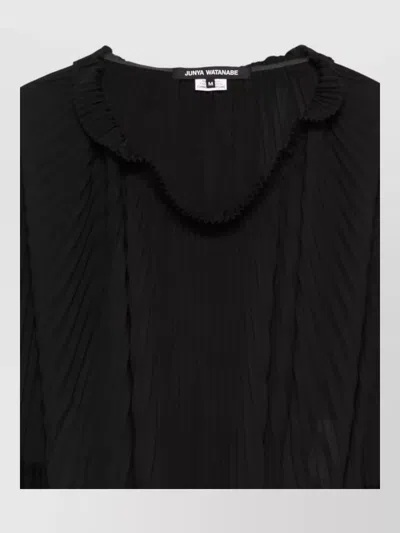 Junya Watanabe Pleated Ruffled Scoop Neck Sleeveless Blouse In Brown