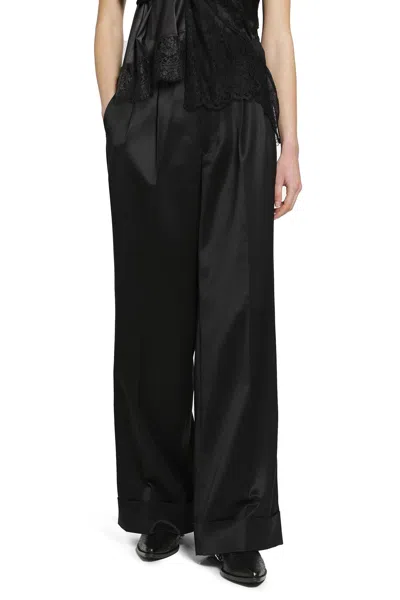Junya Watanabe Pleated Satin Trousers In Black