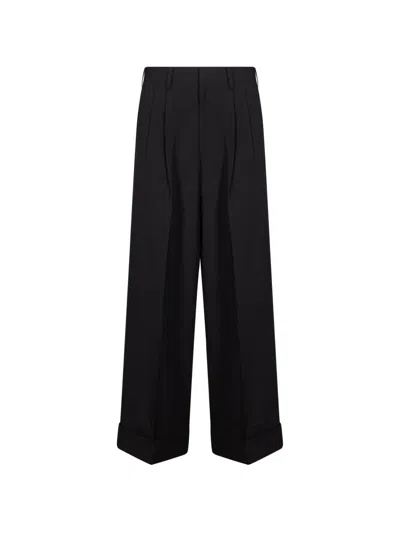 Junya Watanabe Pinstriped Wool-blend Wide-leg Pants In Black
