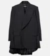 Junya Watanabe Wool Pleated Long Blazer In Black