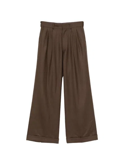 Junya Watanabe Pleated Wool Trousers In Brown