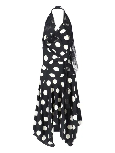 Junya Watanabe Polka-dot Lace-insert Dress In Black
