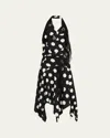 Junya Watanabe Polka Dot Halter Midi Dress Asymmetric Lace In Multi