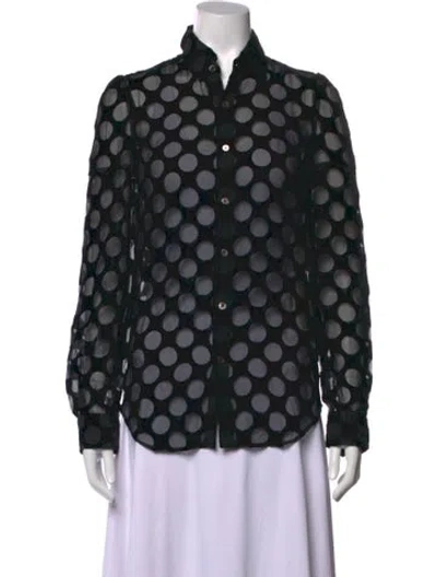 Pre-owned Junya Watanabe Polka Dot Print Long Sleeve Blouse In Black